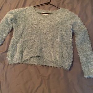 Fuzzy loose teal crop sweater